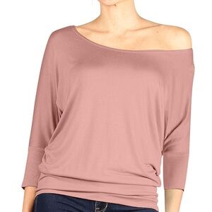 Off-Shoulder Dolman Sleeve Top - Dusty Rose